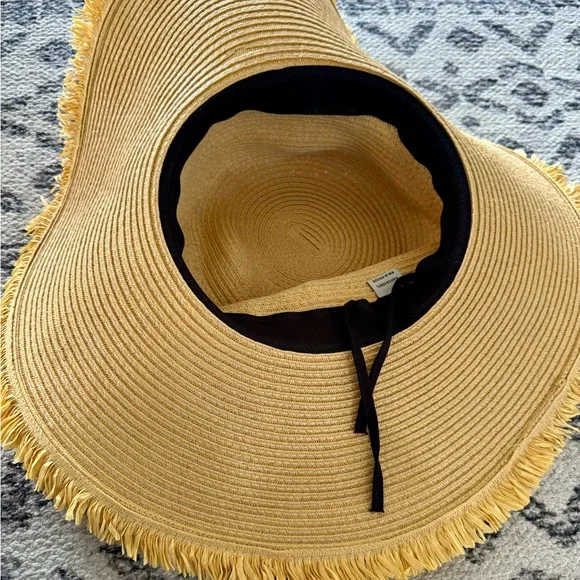 C.C. Exclusives Frayed edge wide brim straw hat with ribbon sun beach HOST PICK! - Picture 2 of 3